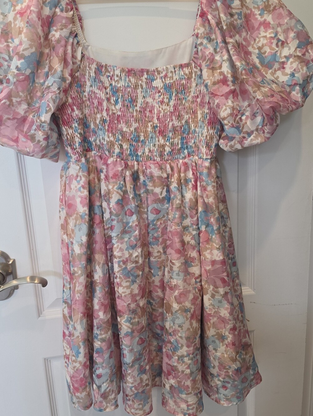ENTRO Floral Puff Sleeve Square Neck Dress Medium - Picture 2 of 10